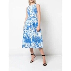 NWT $2790 CAROLINA HERRERA  Metallic Stretch-silk A-line Dress  Sz 12 blue